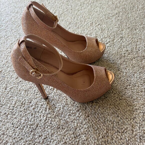 Dream Pairs Rose Gold High Heel Pumps | Size 6 | 5-Inch Heel | Ankle Strap - Picture 3 of 11
